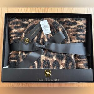 House of Harlow 1960 Leopard Print Scarf and Hat Set